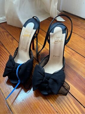 Christian Louboutin Artydiva 120 black Ruched Bow Peeptoe Heels